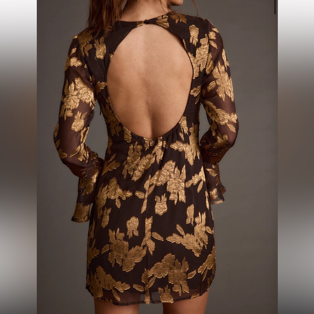 12th tribe Marissa Gold and Black Floral Mini Dress - Picture 8 of 11